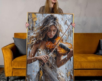 Girl Violinist Canvas Art: Expressive Musical Wall Decor