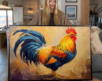 Colorful Rooster Canvas Print: Farmhouse Rustic Wall Art