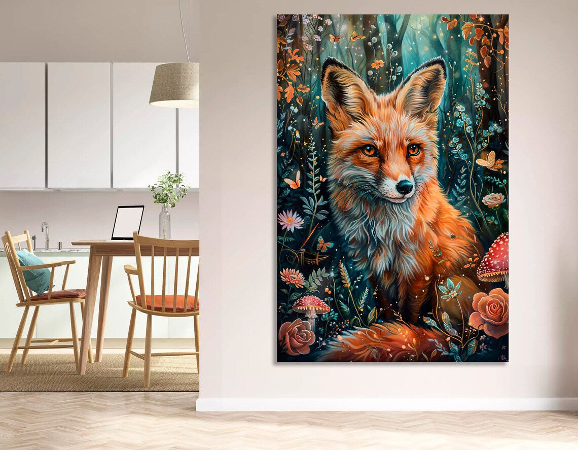 Endearing Fox Canvas Wall Art Cute Woodland Animal Painting Print