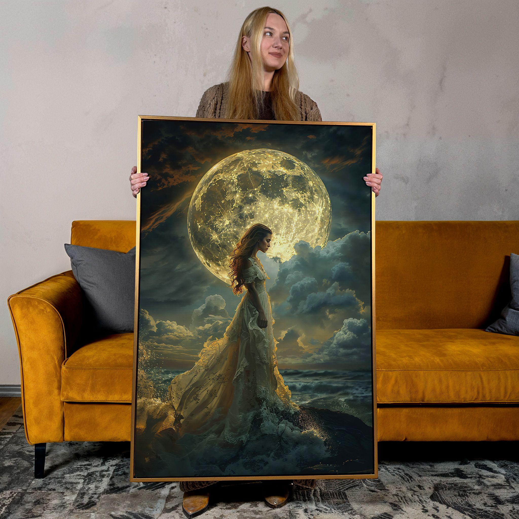 Mystic Full Moon Canvas Art: Woman Seascape Print - Etsy