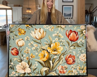 Framed Tulips Canvas Print: Botanical Floral Wall Art