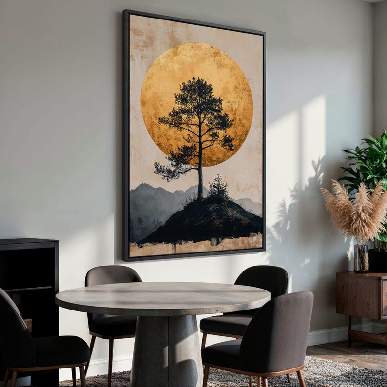 Lone Tree Golden Moon Canvas Print: Serene Landscape Wall Art image 15