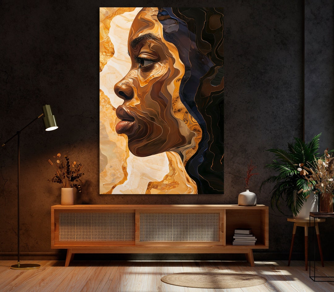 Abstract Black Woman Portrait Print Face Profile Canvas Wall Art ...