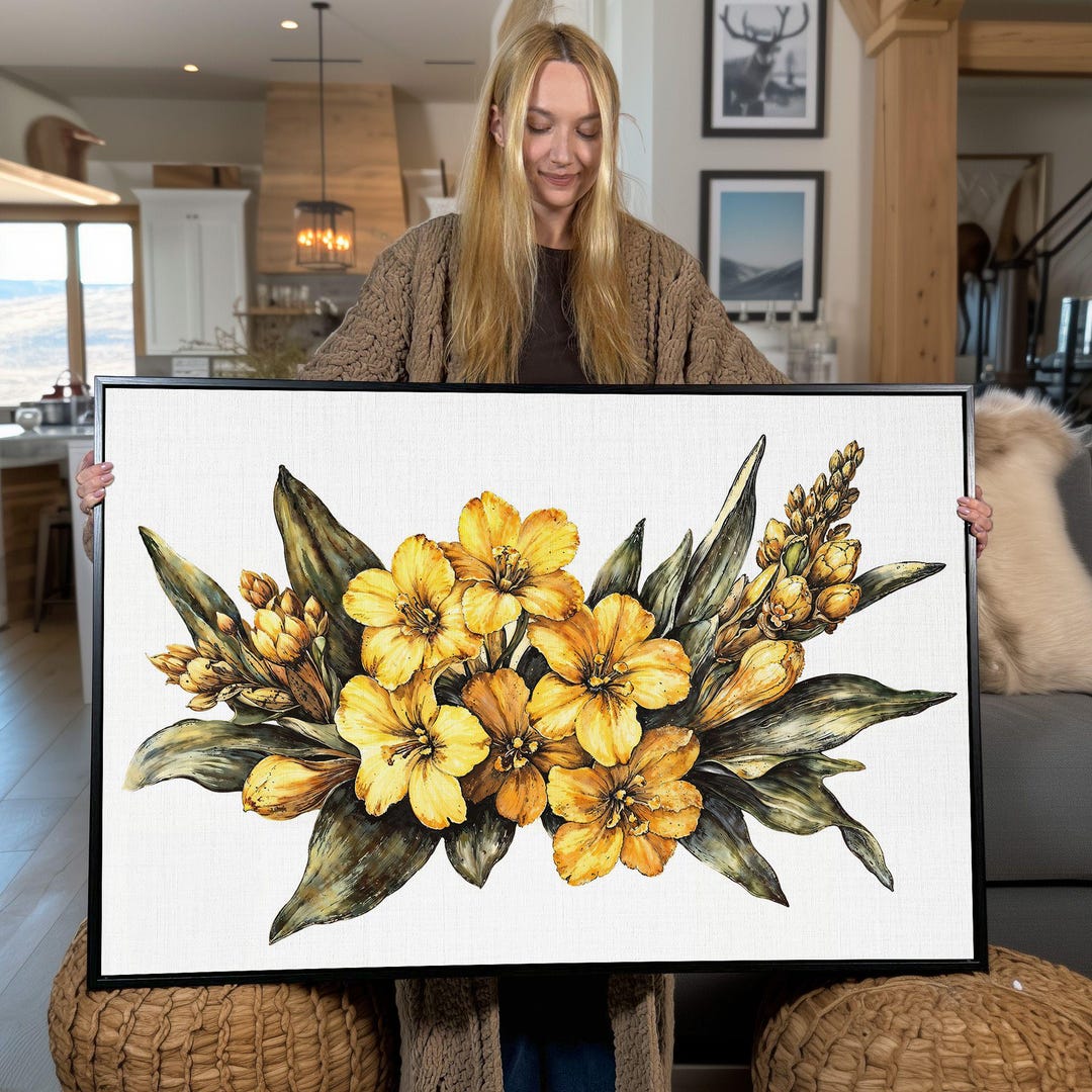 Yellow Floral Framed Canvas Print: Botanical Wall Art - Etsy