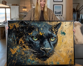 Black Panther Canvas Art: Modern Abstract Animal Portrait