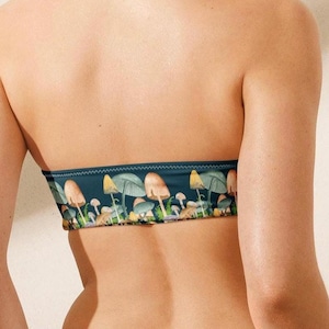 Mushrooms Bandeau Bikin Top, Colorful Fungi Tube Top, Mushroom Layering Tops