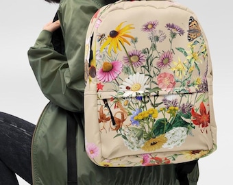 Floral Wildflower Backpack: Beige Cottagecore Bookbag