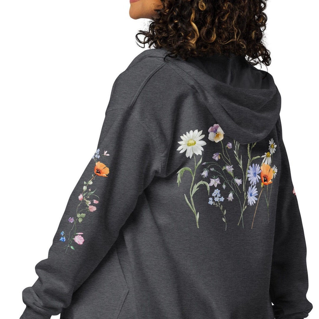 Pastel Floral Zip Hoodie: Boho Cottagecore Botanical Sweatshirt - Etsy