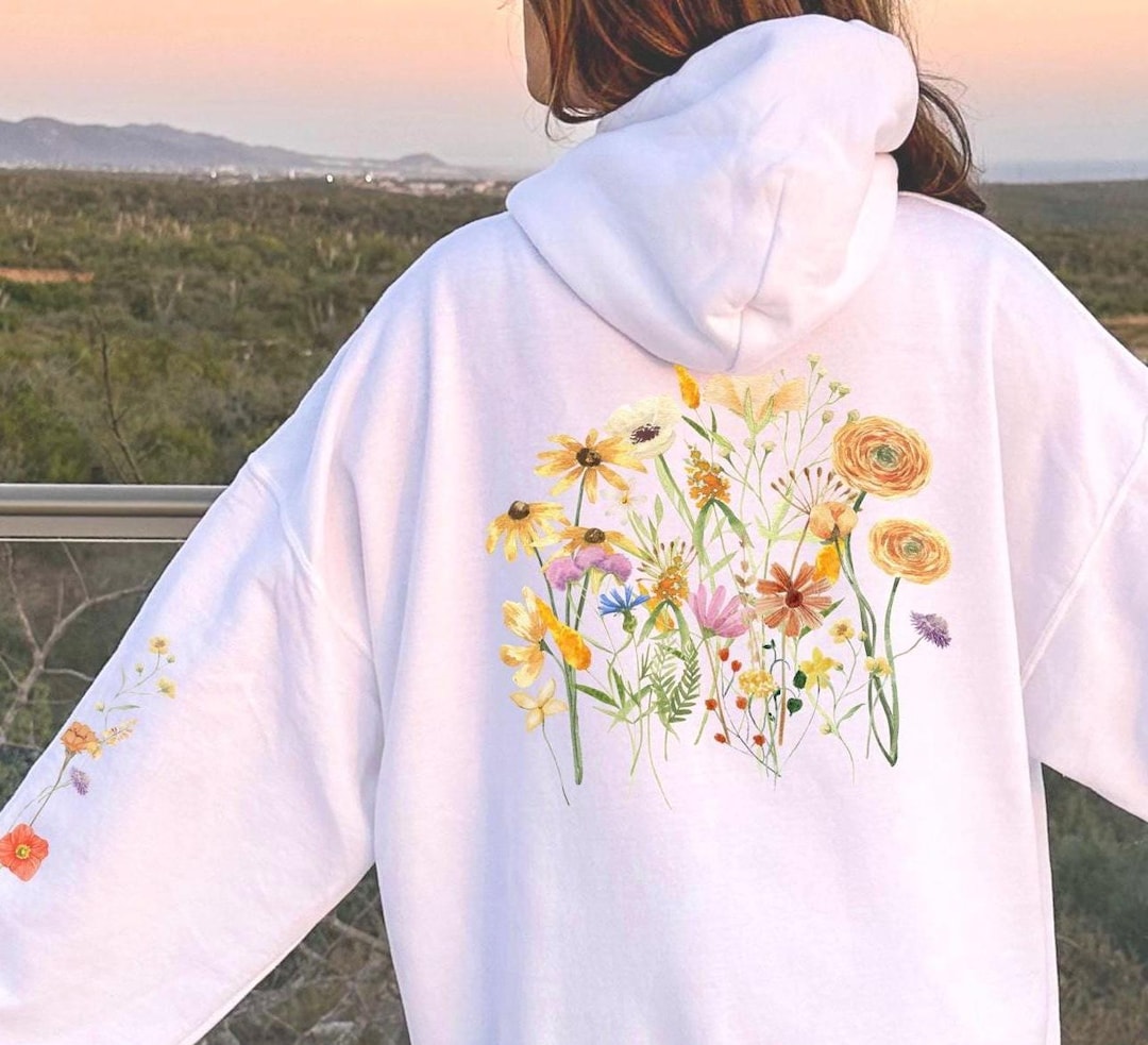 Boho Wildflower Zip Hoodie: Cottagecore Floral Sweatshirt - Etsy