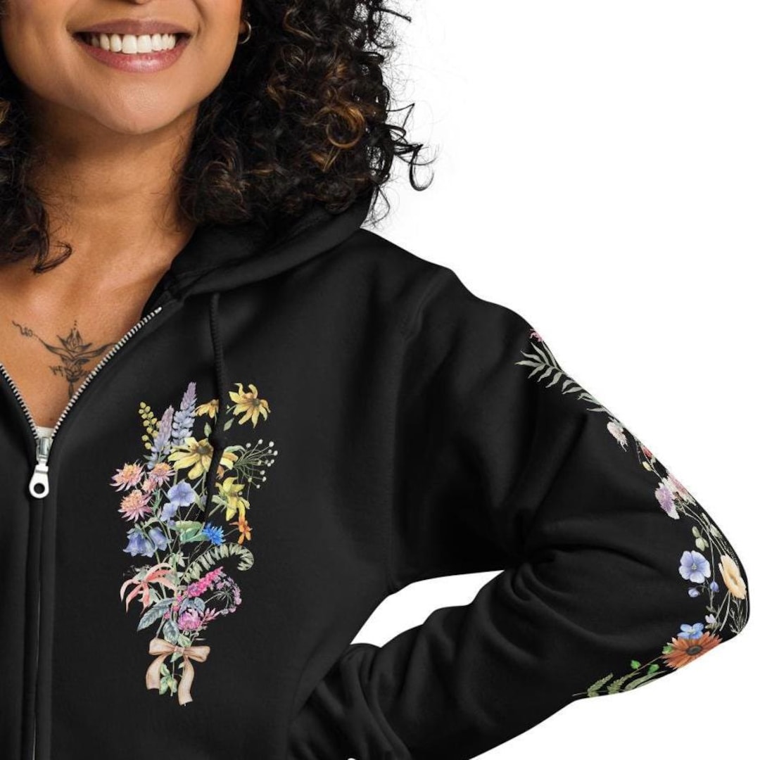 Pastel Wildflower Zip Hoodie: Boho Cottagecore Floral Sweatshirt - Etsy