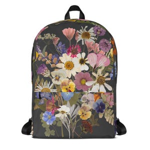 Pressed Flowers Weatherproof Backpack Cottagecore Poly Canvas Book Bag ...