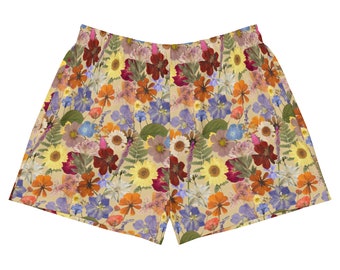 Pressed Flower Print Shorts: Boho Floral Athletic Shorts