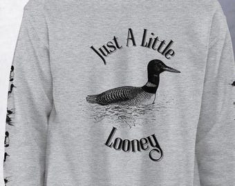 Loon Sweatshirt: Bird Lover Crew Neck with Printed Sleeves