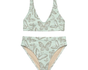 Aqua Butterfly Bikini: Recycled High Waist Two Piece Swimwear