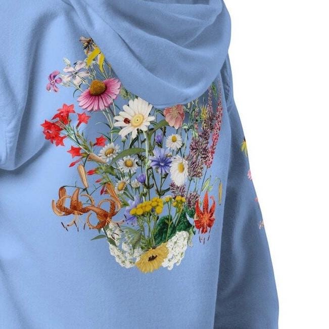 [THE MUSEUM VISITOR]★FLOWER PAINTED HOODY Pastel Botanicals Hooded Sweatshirt Boho Cottagecore Floral