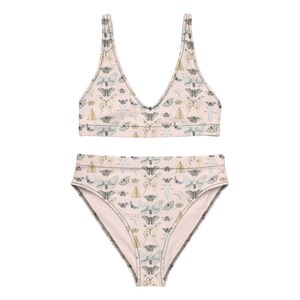 Pale Pink Retro High Waist Bikini Set Recycled Moth Bikini Cottagecore Swimsuit Y2K Bikini