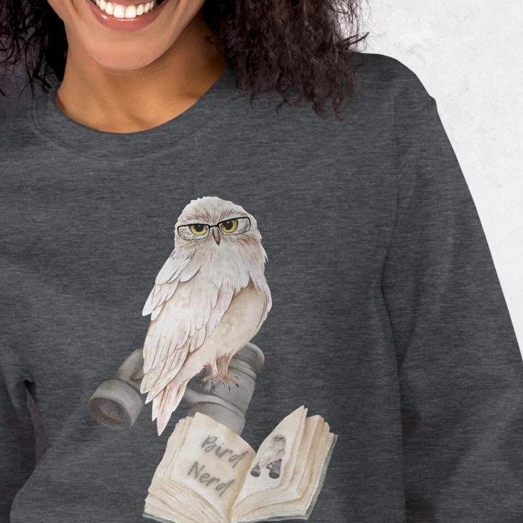 Snowy Owl Sweatshirt: Bird Nerd Crew Neck for Birdwatchers