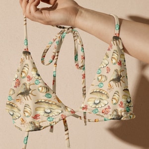 Sea Life Bikini Top Beige Shells Swimsuit Separates Horseshoe Crab Bikini Octopus Pattern Swim Top Nature Lover Eco-Freindly Bikini