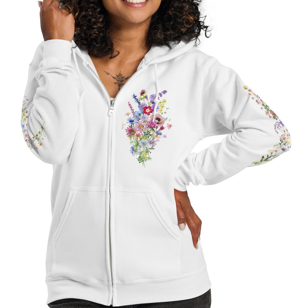 Wildflower Bouquet Zip Hoodie: Pastel Floral Cottagecore Sweatshirt - Etsy