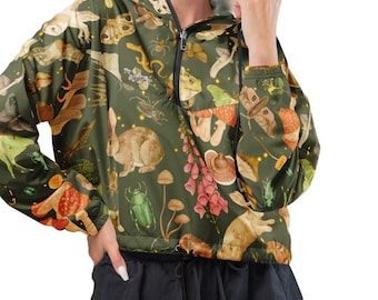 Forest Pattern Coupe-vent court pour femme Pull léger Veste de randonnée Coupe-vent à capuche de plage