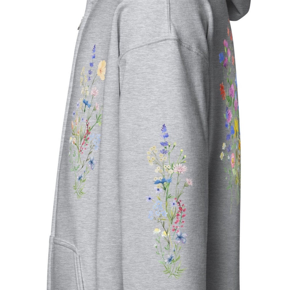 Wildflower Fleece Zip Hoodie: Pastel Botanical Cottagecore Sweatshirt ...