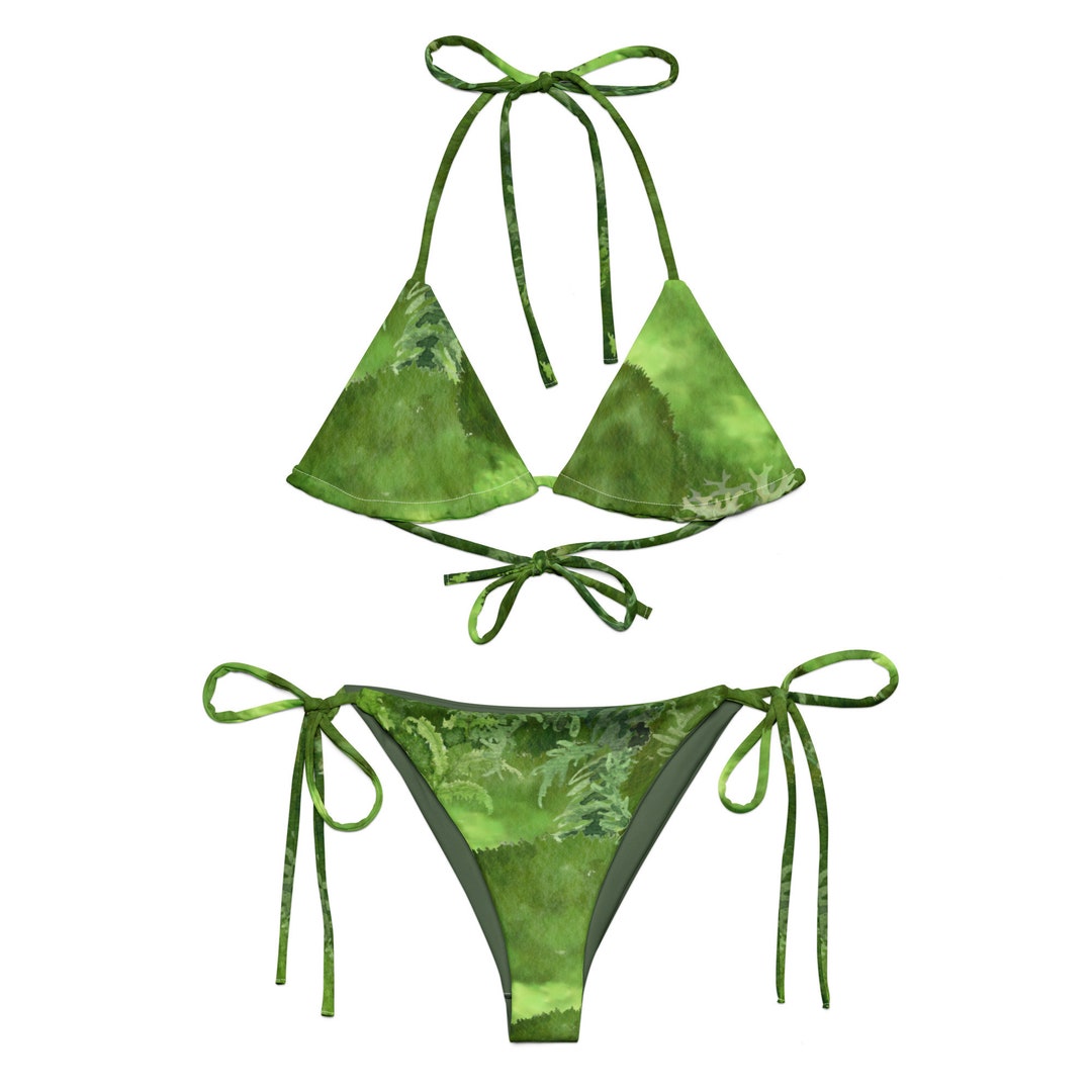 Women's Red & Green Striped Christmas Recycled Bandeau Bikini - Quick Drying Fabric With UPF 50+ main image 0