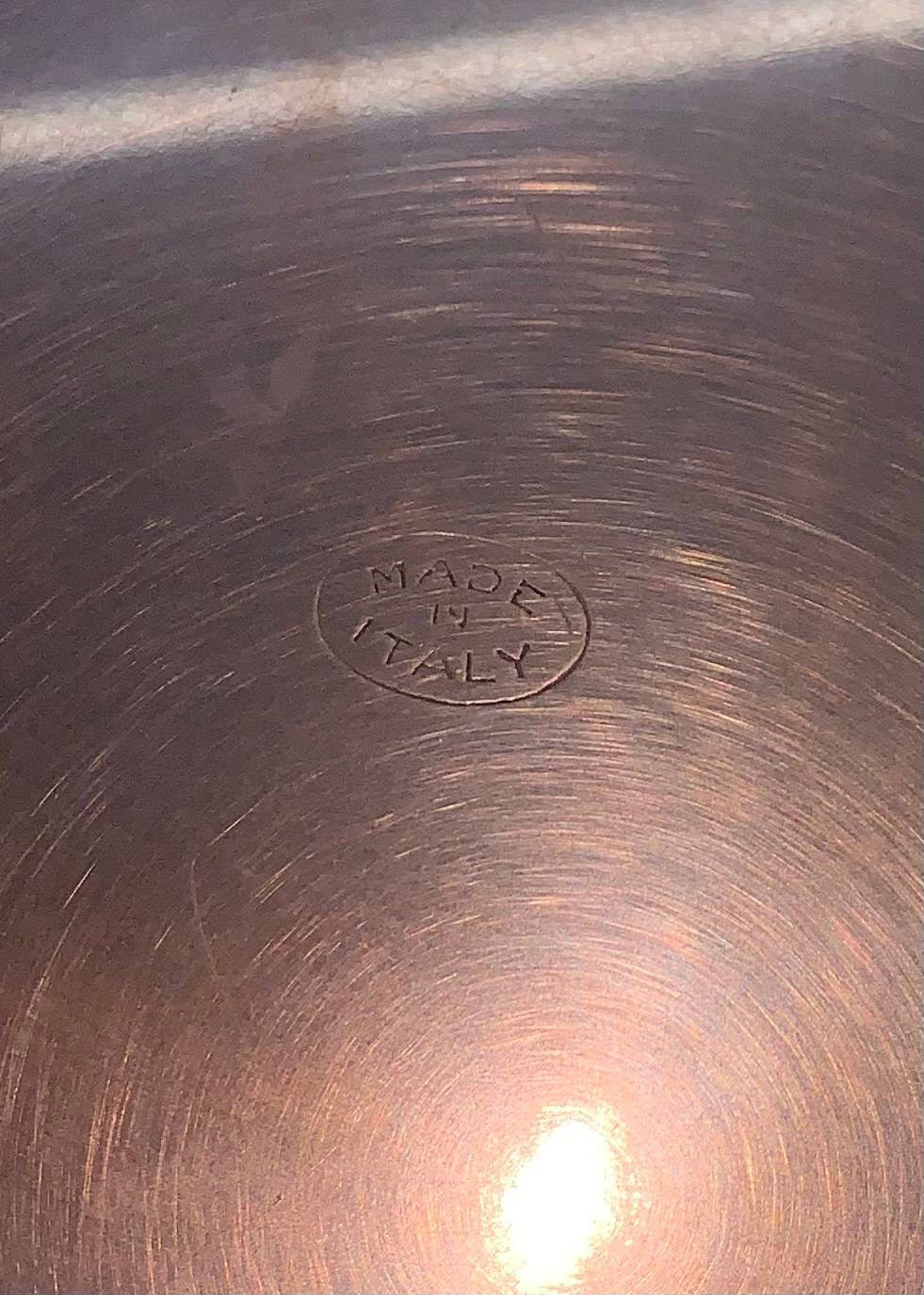 10 Piece Set Solid Copper Saucepans Stamped Made in Italy, Vintage 20th