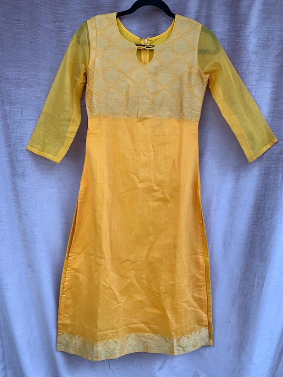 Cbazaar Indian Kurta Tunic Dress Handmade Yellow G