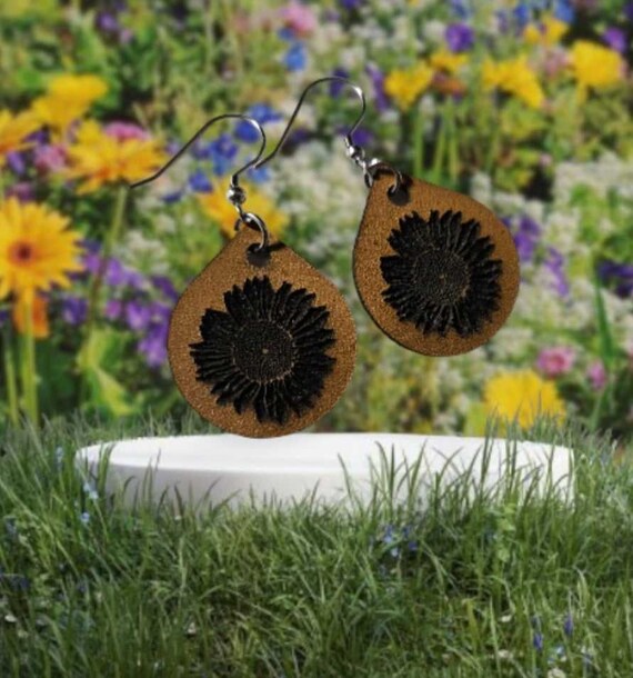 Sunflower leather earrings best sale