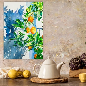Original Watercolor Orange Tree Painting: Tropical Citrus Botanical Art