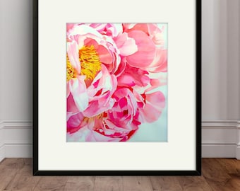 Pink Peony Watercolor Painting: Large Floral Wall Art (18x24 Unframed)