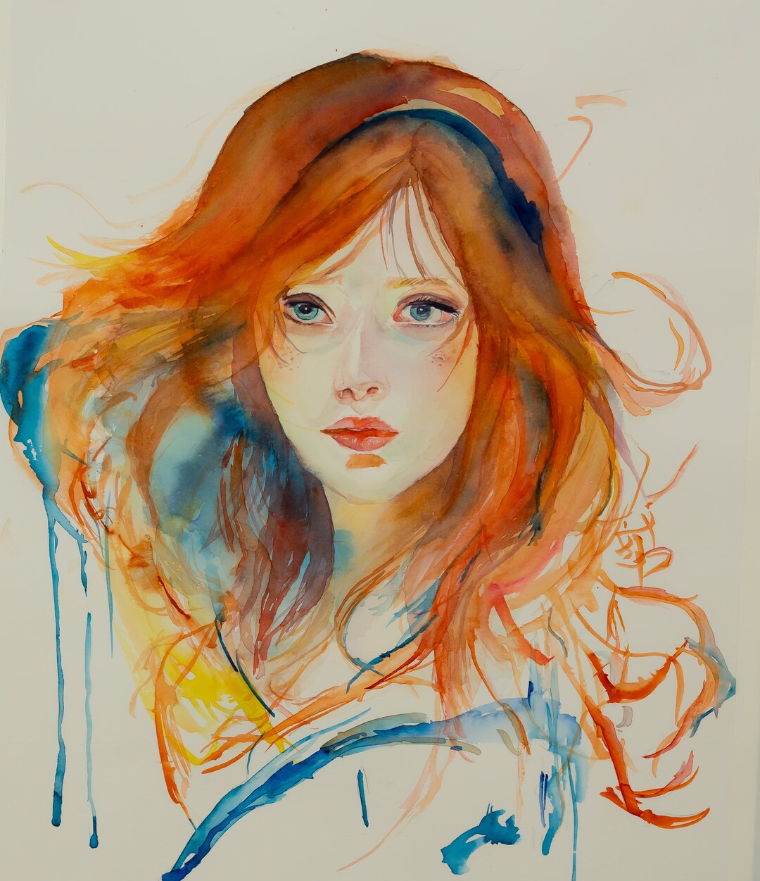 Original Watercolor Woman Portrait Female Portrait Abstract Etsy