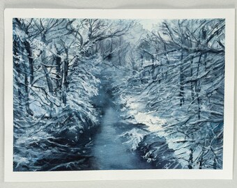 冬の風景 オリジナル水彩画 冬の水彩画 雪景色 木々 凍った川 - Etsy 日本