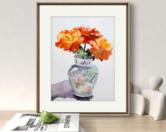 Original Roses Watercolor Painting: Vibrant Floral Still Life, 12x18