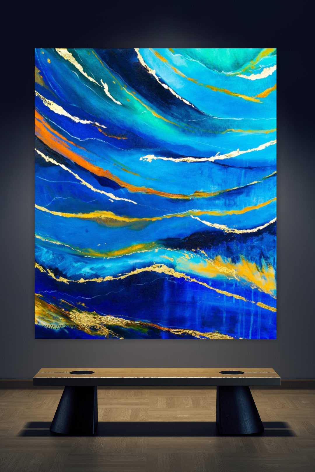 Blue Abstract Canvas Wall Art, Blue Abstract Painting, Original Modern