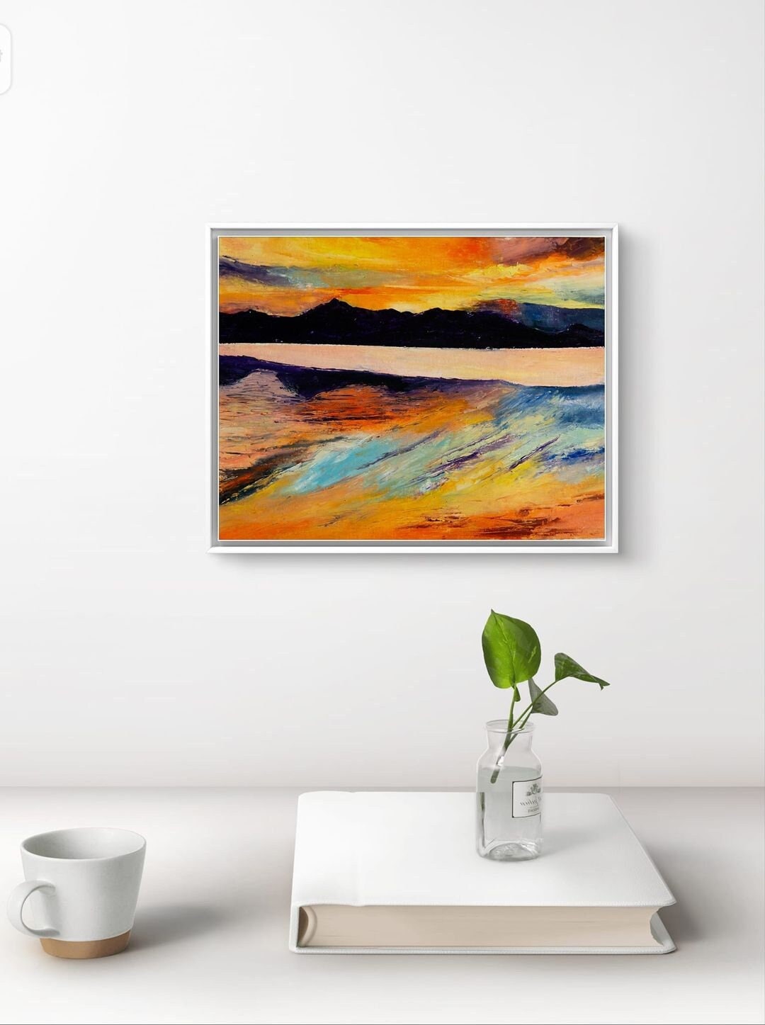 Abstract Sunset Oil Painting: Textured Seascape Art on Canvas Paper ...