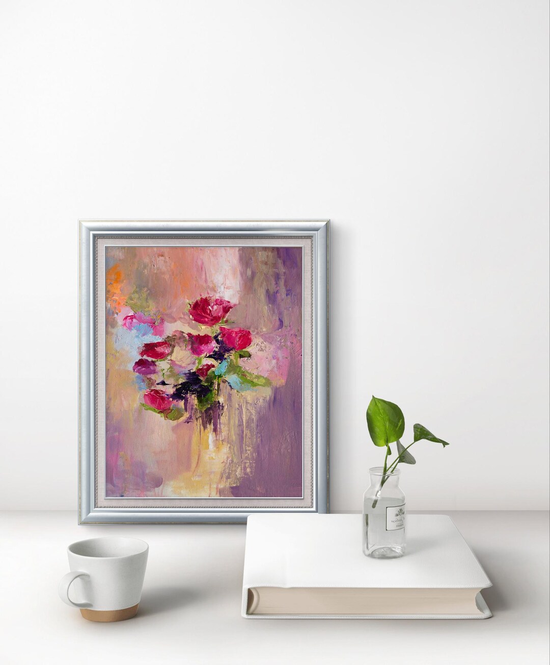 Abstract Red Roses Oil Painting: Textured Impasto Floral Wall Decor - Etsy