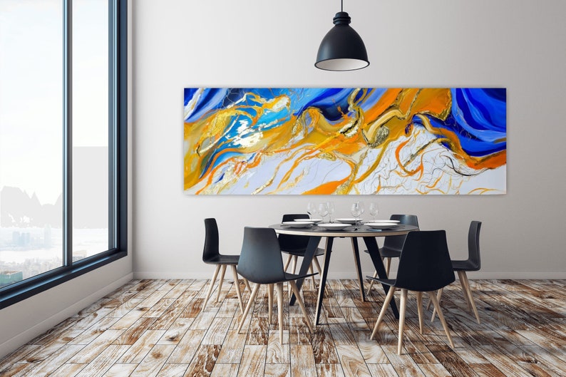 Orange and Blue Abstract Canvas Wall Art, Orange and Blue Abstract