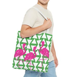 Flamingo Pink Grün Tote Bag Pop Art MCM Design Mid Century Modern Pool Strand Meer Tasche Wochenende Reise Alltag Swanky Kitsch Reisetasche