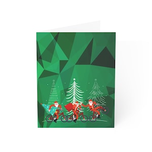 Cartões de felicitações de Natal do Ciclismo Santas Carta de agradecimento Cartões de agradecimento Vintage Kitsch Pop Art Design Moderno de meados do século