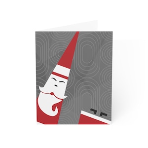 Tarjetas de felicitación navideñas de Papá Noel, cartas de agradecimiento, tarjetas de felicitación, diseño de arte pop kitsch vintage moderno de mediados de siglo, tarjetas navideñas