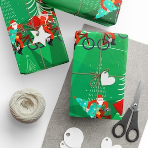 Carta da regalo natalizia in bicicletta Babbo Natale Retro Mid Century Modern Ispirato Elegante Kitsch Regalo di Natale Festa Regali Scatola Avvolgere