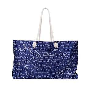 Shark Waters Strand Einkaufstasche Blau & Weiß Seetasche Ocean Life Strand Pool Kreuzfahrt Reisetasche Alltag Schul Büro Einkaufstasche