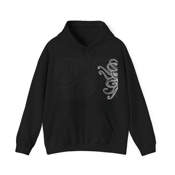 Octopus Hoodie Black White Sea Creature Goth Reptile Serpent