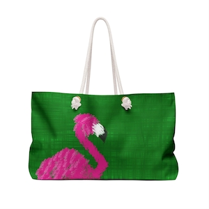 Flamingo Tote Bag Preppy Pink & Grün Pop Art MCM Mid Century Modern Pool Strand Seetasche Wochenende Reisetasche Alltag Swanky Kitsch Reisetasche