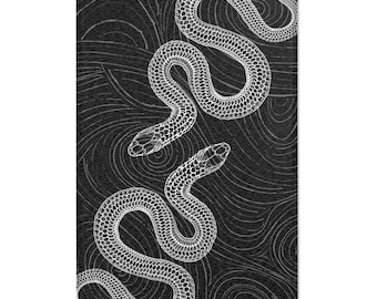 Snakes Area Rug Black and White Reptile Serpent Goth Tattoo Art Style Home Decor Room Refresh Living Room Bedroom Den Study Man Cave Dorm