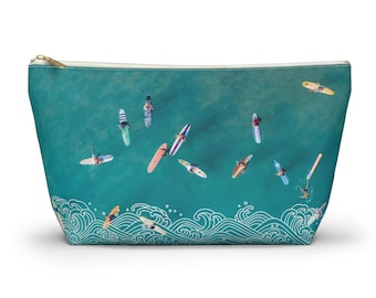 Pochette zippée pour accessoire Surfers & Waves, inspiration Mid-Century moderne vintage, sac de tous les jours stylos crayons zippés Articles de toilette maquillage Trousse de voyage