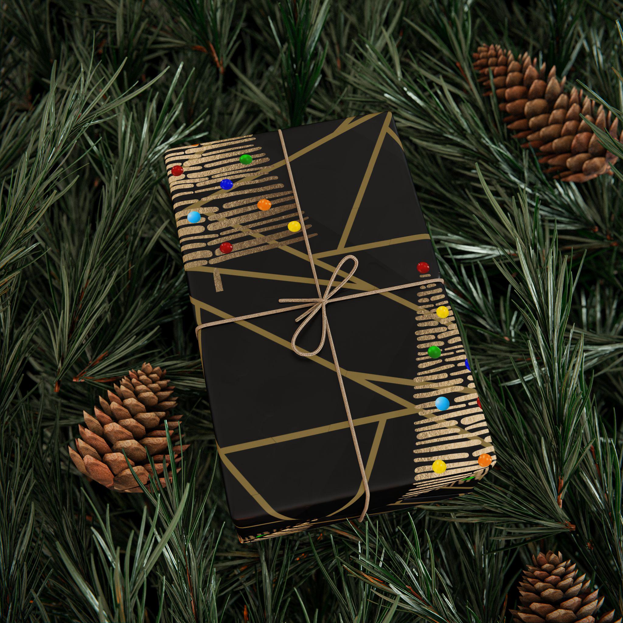 Golden Christmas Tree Wrapping Paper Retro Mid Century Modern Inspired Swanky Kitsch Christmas Gift Party Presents Box Wrap