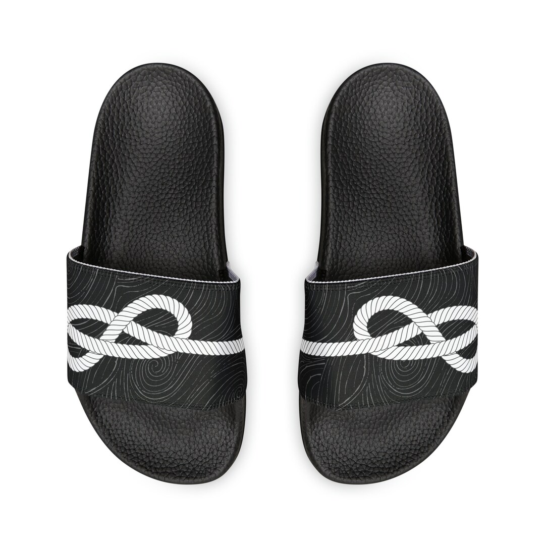 Slide Shoe Rope Sailing Rope Men's Slide Sandals, Preppy Beach Pool Men's Black Waves ...