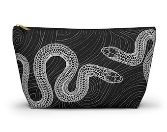 Pochette zippée pour accessoire serpents, Reptile Serpent Rebirth Renewal, Crayon d&#39;inspiration moderne Mid-Century Articles de toilette cosmétiques de voyage